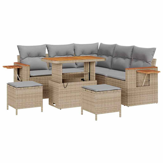 Conjunto de Sofá de Jardim Manual 8 pcs bege e cinzento claro
