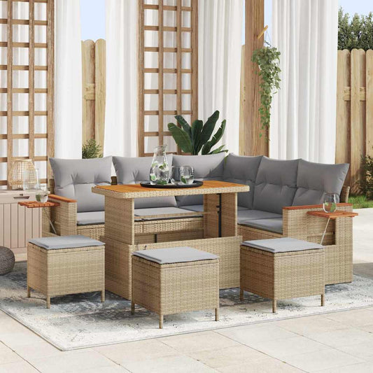 Conjunto de Sofá de Jardim 9 pcs bege e cinzento claro