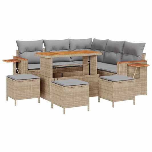 Conjunto de Sofá de Jardim 9 pcs bege e cinzento claro