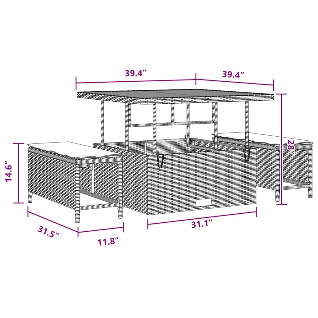 Conjunto de Sofá de Jardim Manual 9 pcs Preto 100 x 100 x 71 cm
