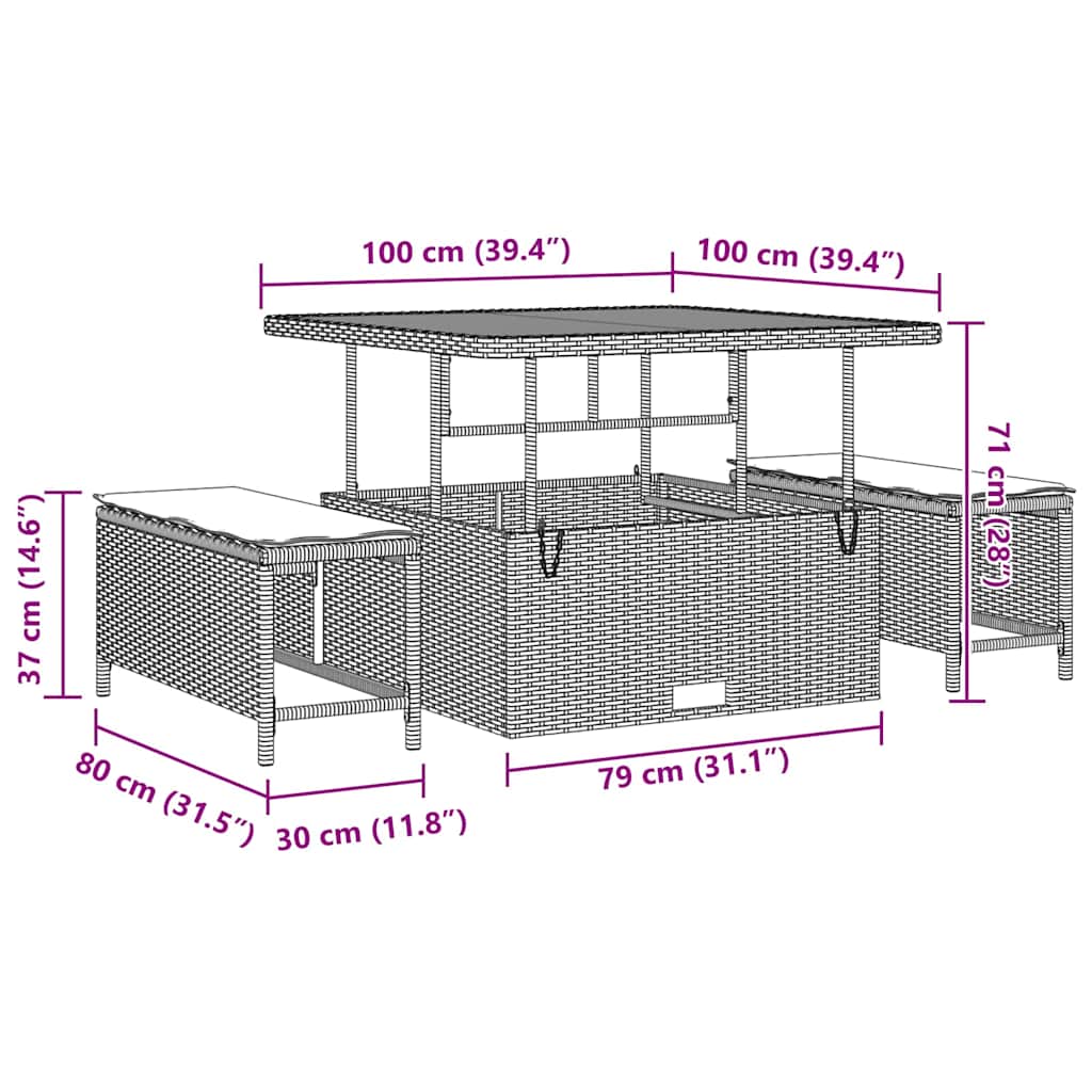 Conjunto de Sofá de Jardim 9 pcs bege e creme 100 x 100 x 71 cm