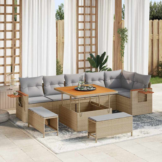 Conjunto de Sofá de Jardim 9 pcs bege e cinzento claro