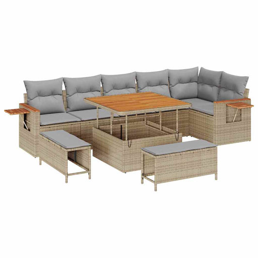 Conjunto de Sofá de Jardim 9 pcs bege e cinzento claro