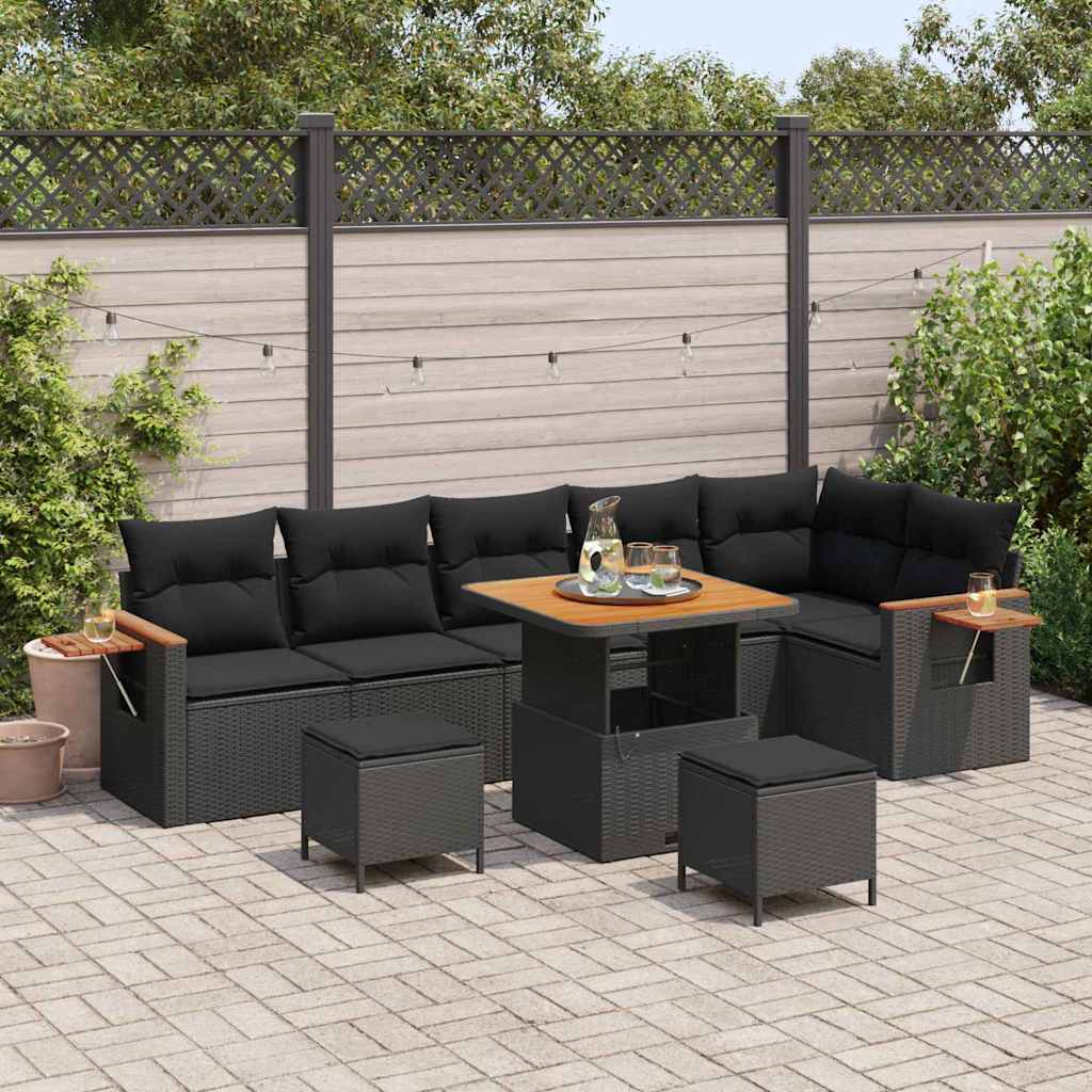 Conjunto de Sofá de Jardim 9 pcs Preto 80 x 80 x 71 cm