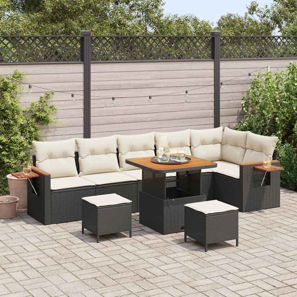 Conjunto de Sofá de Jardim 9 pcs Preto e creme 80 x 80 x 71 cm