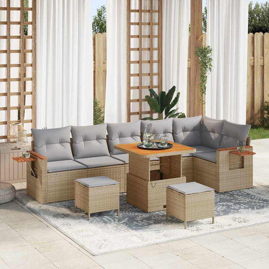 Conjunto de Sofá de Jardim 9 pcs bege e cinzento claro