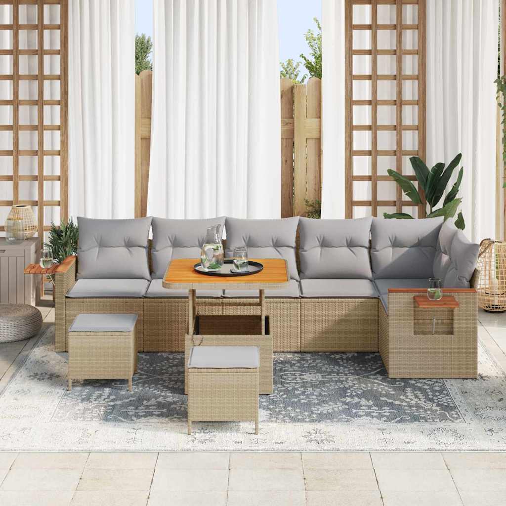 Conjunto de Sofá de Jardim 9 pcs bege e cinzento claro
