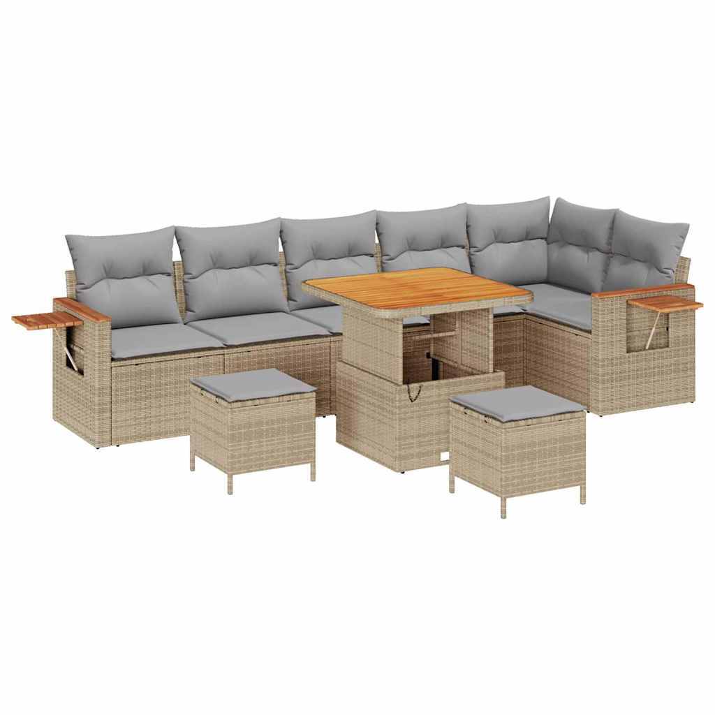 Conjunto de Sofá de Jardim 9 pcs bege e cinzento claro