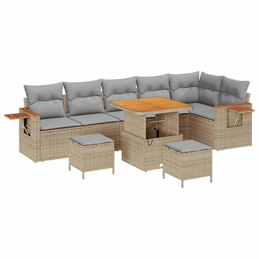 Conjunto de Sofá de Jardim 9 pcs bege e cinzento claro