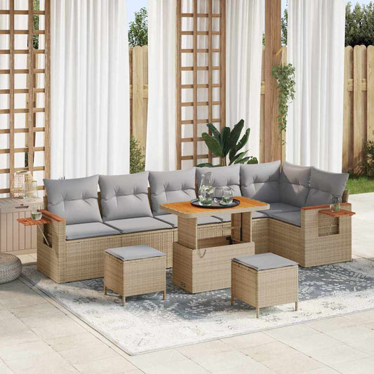 Conjunto de Sofá de Jardim 9 pcs bege e cinzento claro