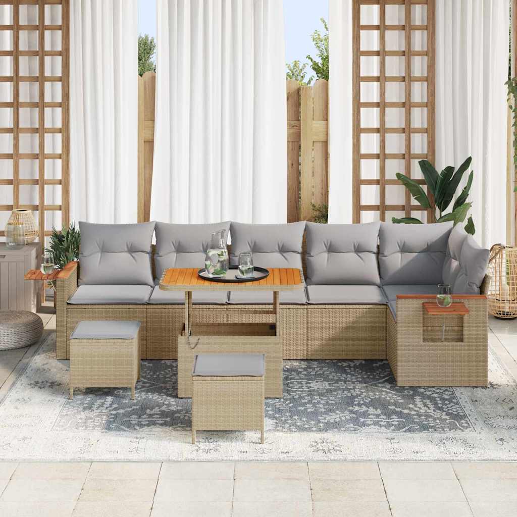 Conjunto de Sofá de Jardim 9 pcs bege e cinzento claro