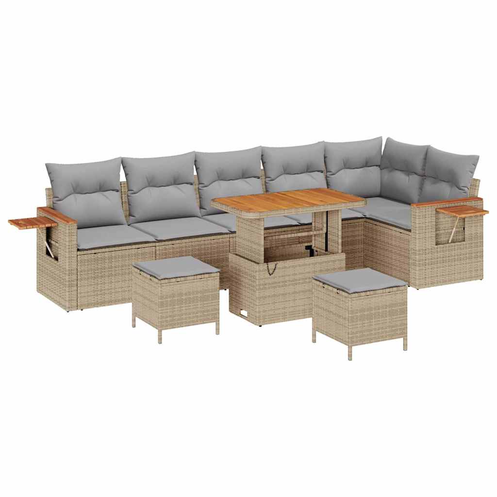 Conjunto de Sofá de Jardim 9 pcs bege e cinzento claro