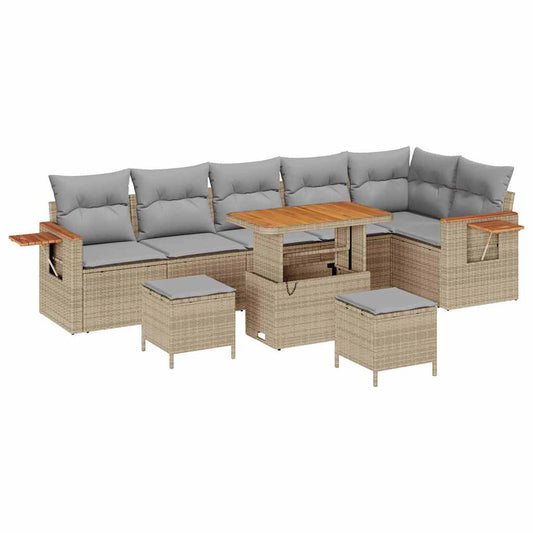 Conjunto de Sofá de Jardim 9 pcs bege e cinzento claro