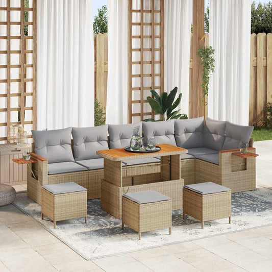 Conjunto de Sofá de Jardim 10 pcs bege e cinzento claro
