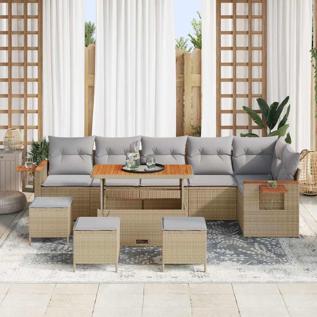 Conjunto de Sofá de Jardim 10 pcs bege e cinzento claro