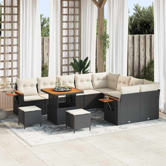 Conjunto de Sofá de Jardim 12 pcs Preto e creme 80 x 80 x 71 cm