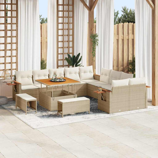 Conjunto de Sofá de Jardim com almofada 13 pcs bege e creme