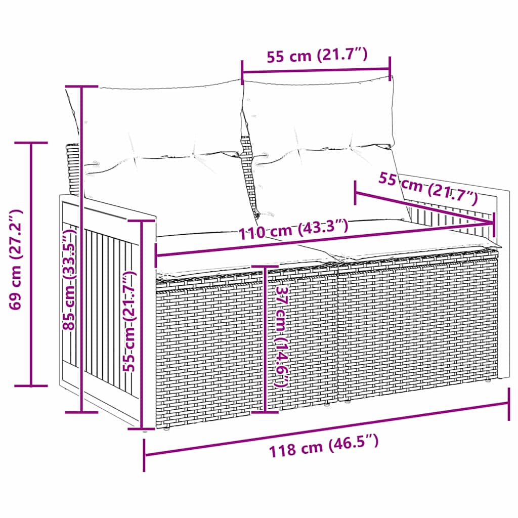 Conjunto de Sofá de Jardim Manual 8 pcs Cinzeto 90 x 55 x 71 cm