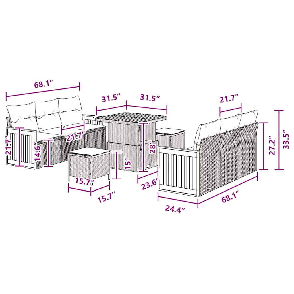 Conjunto de Sofá de Jardim Manual 9 pcs Preto 80 x 80 x 71 cm