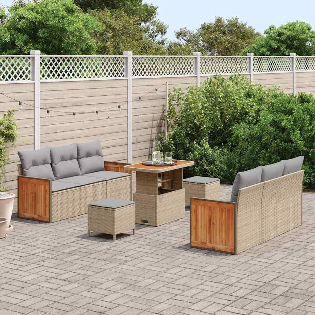 Conjunto de Sofá de Jardim Manual 9 pcs bege e cinzento claro