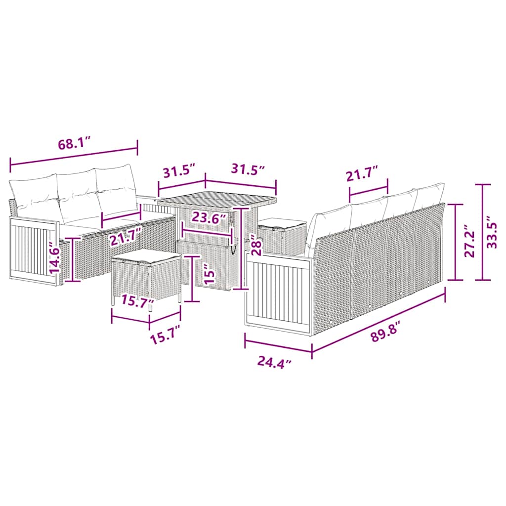 Conjunto de Sofá de Jardim Manual 10 pcs Preto 80 x 80 x 71 cm