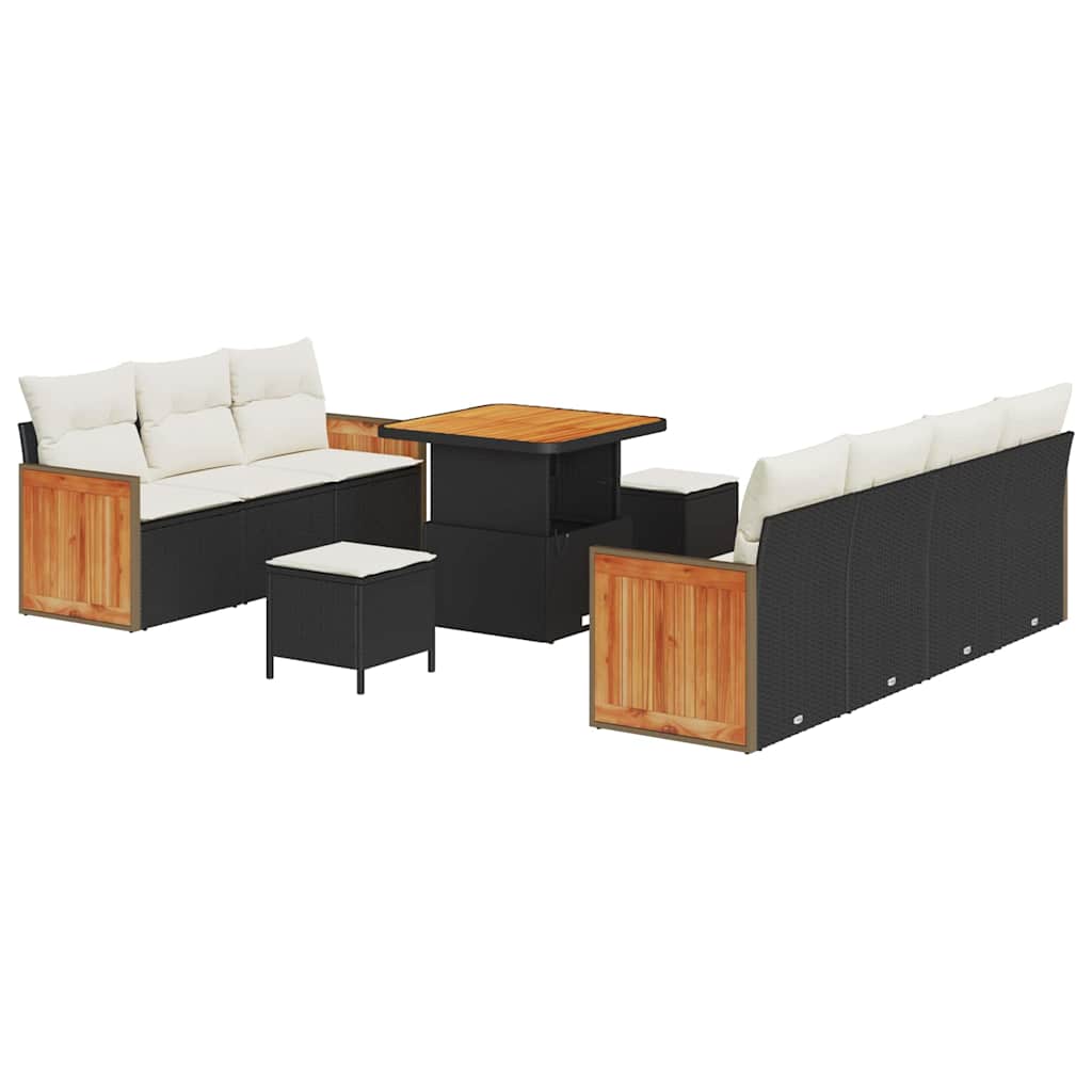 Conjunto de Sofá de Jardim 10 pcs Preto e creme 80 x 80 x 71 cm