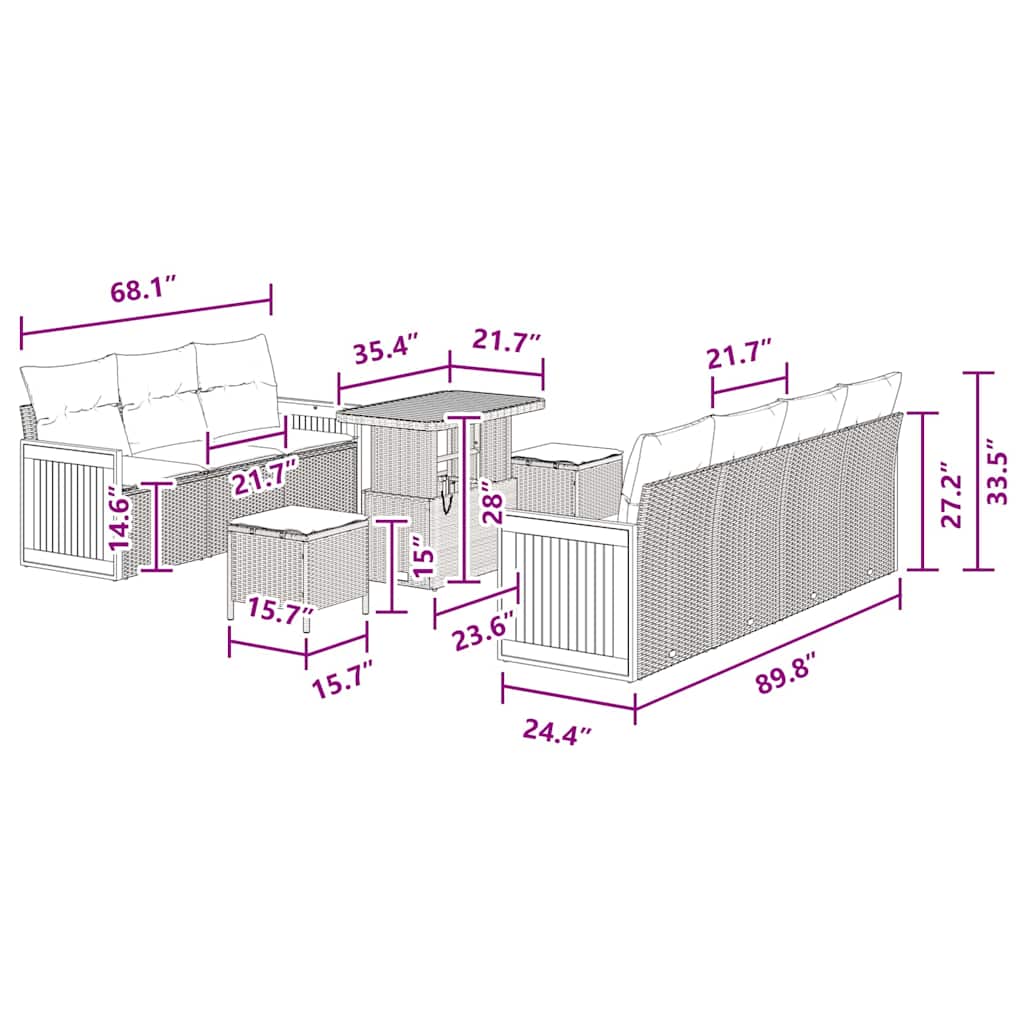 Conjunto de Sofá de Jardim Manual 10 pcs Preto 90 x 55 x 71 cm