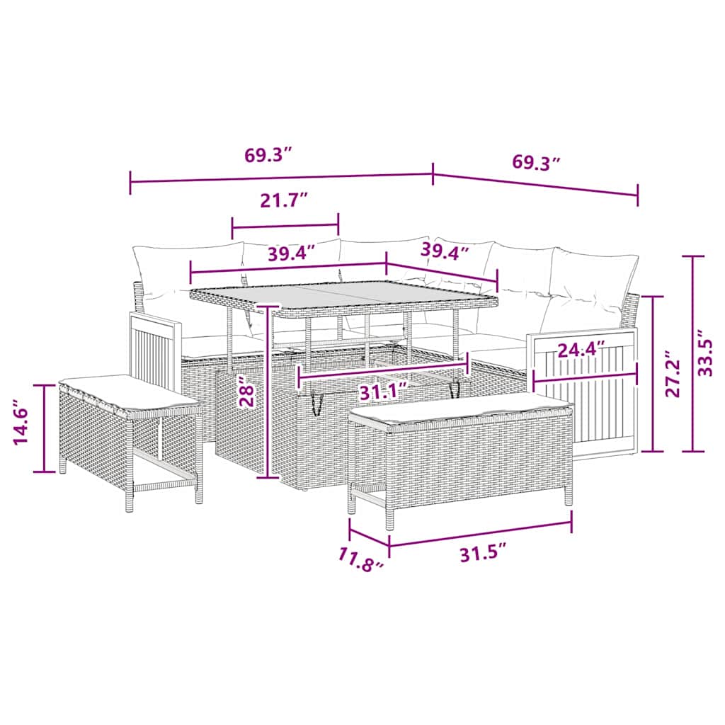Conjunto de Sofá de Jardim 8 pcs Preto 100 x 100 x 71 cm
