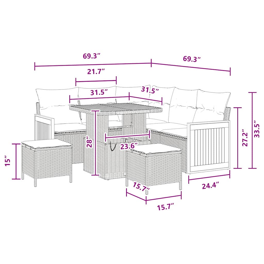 Conjunto de Sofá de Jardim 8 pcs Preto 80 x 80 x 71 cm