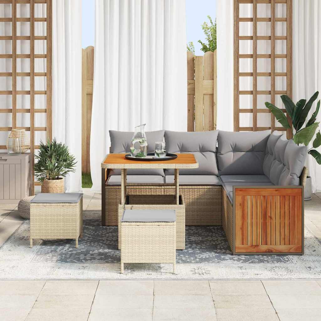 Conjunto de Sofá de Jardim 8 pcs bege e cinzento claro
