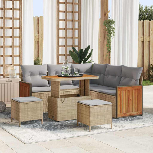 Conjunto de Sofá de Jardim 8 pcs bege e cinzento claro