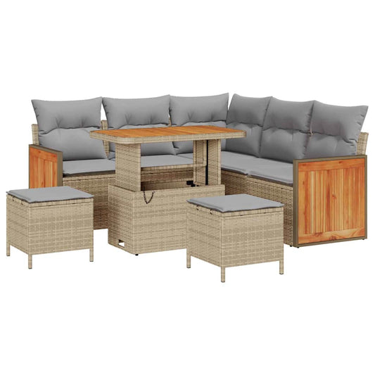 Conjunto de Sofá de Jardim 8 pcs bege e cinzento claro