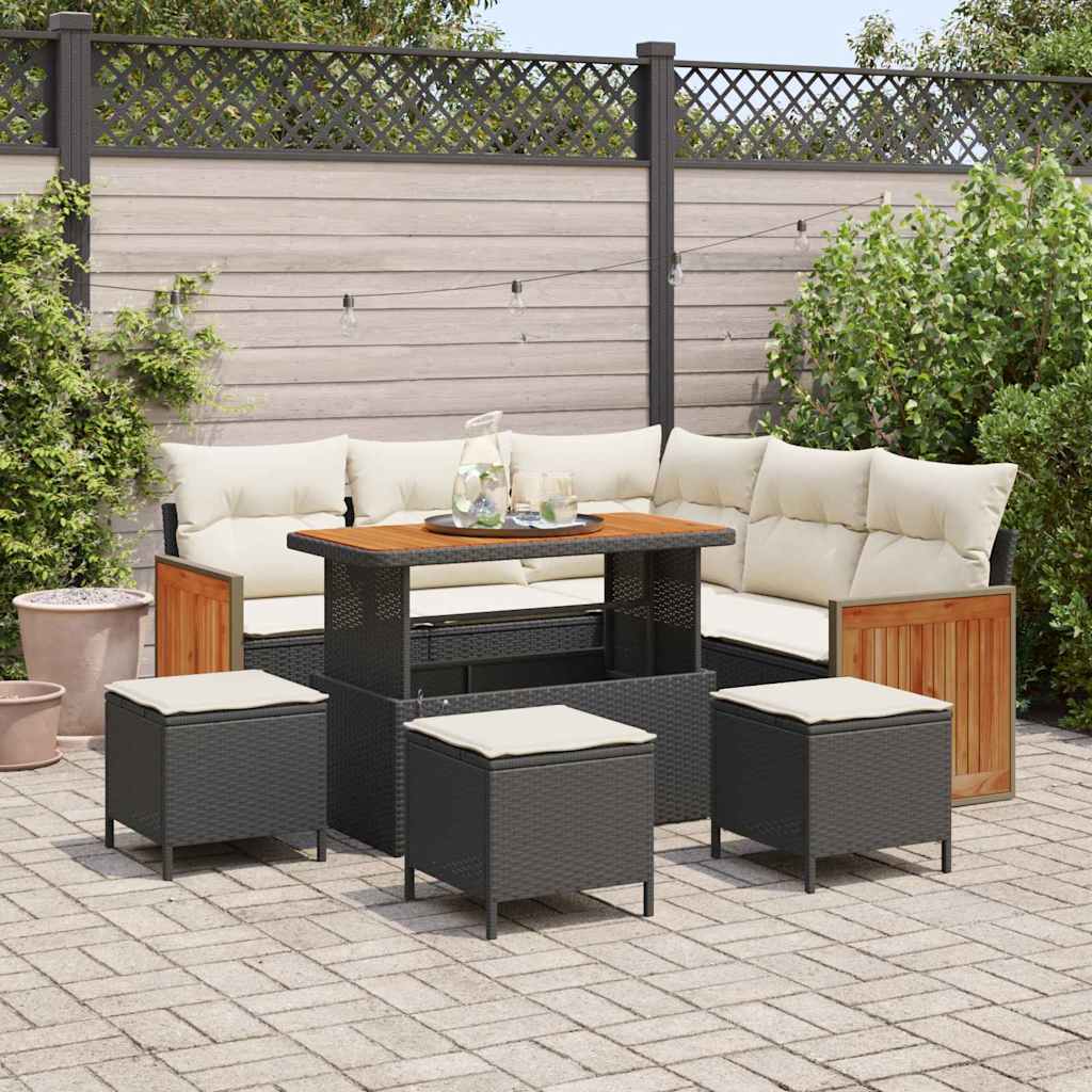 Conjunto de Sofá de Jardim 9 pcs Preto e creme 110 x 55 x 71 cm
