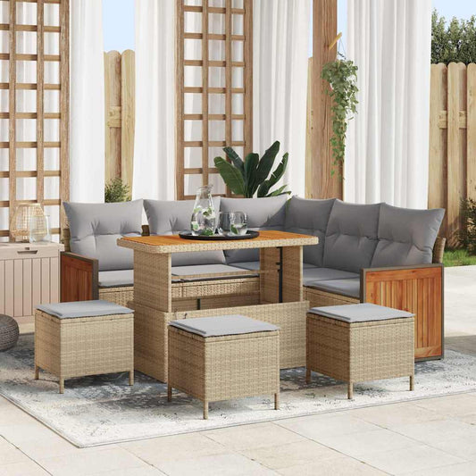 Conjunto de Sofá de Jardim 9 pcs bege e cinzento claro