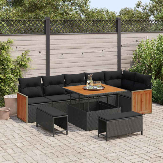 Conjunto de Sofá de Jardim 9 pcs Preto 100 x 100 x 71 cm