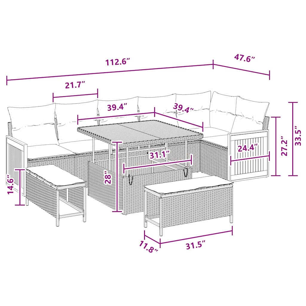 Conjunto de Sofá de Jardim 9 pcs Preto 100 x 100 x 71 cm