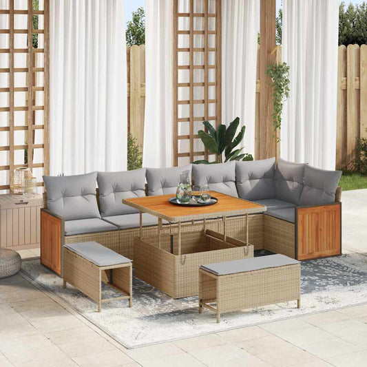 Conjunto de Sofá de Jardim 9 pcs bege e cinzento claro