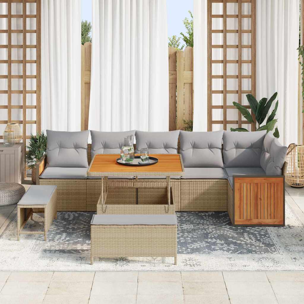 Conjunto de Sofá de Jardim 9 pcs bege e cinzento claro