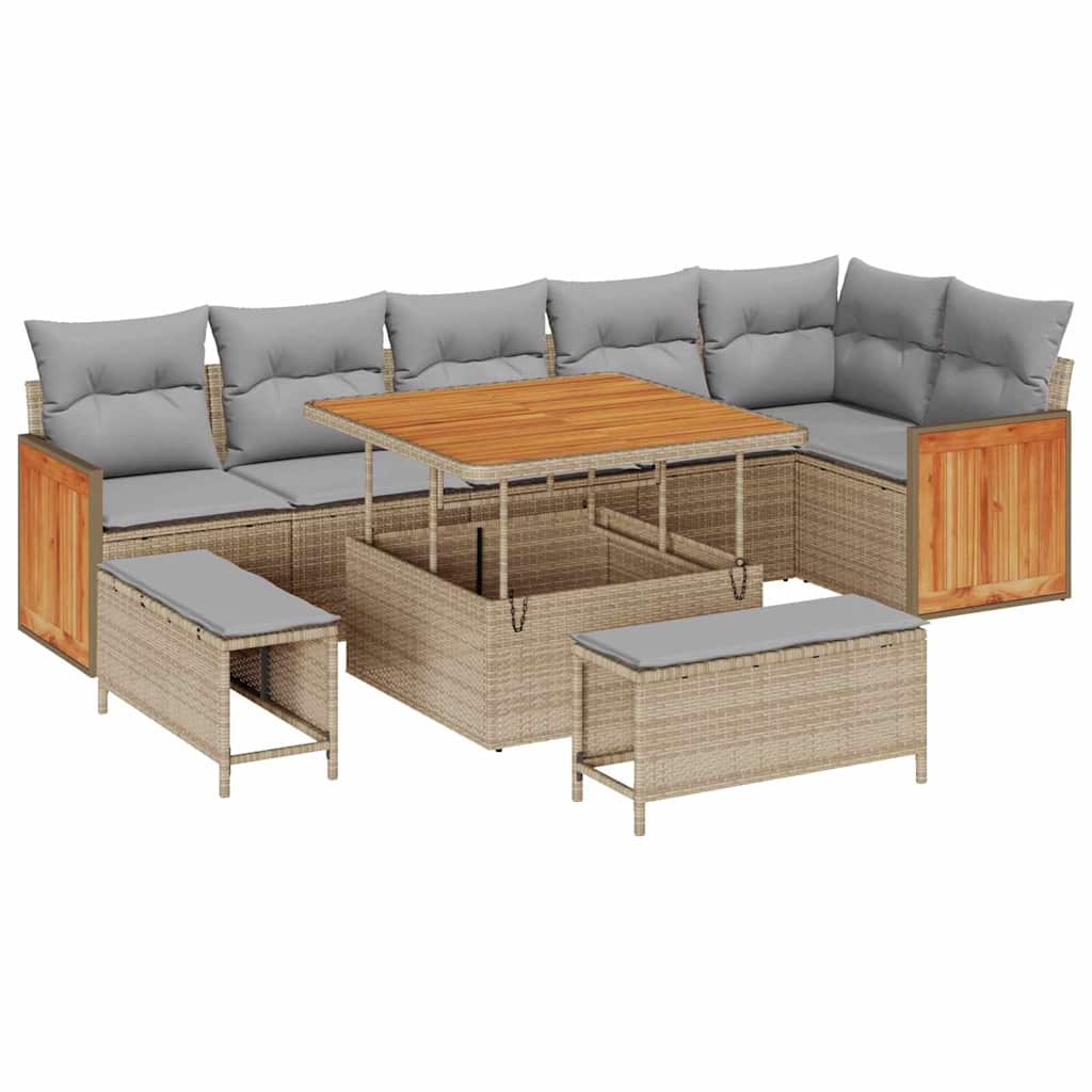 Conjunto de Sofá de Jardim 9 pcs bege e cinzento claro