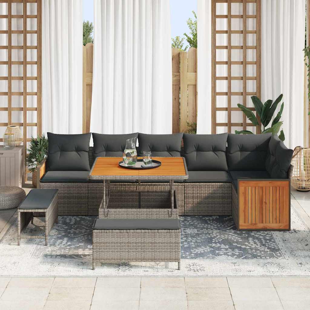 Conjunto de Sofá de Jardim com almofada 9 pcs Cinzeto