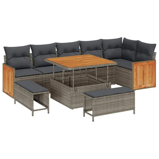 Conjunto de Sofá de Jardim com almofada 9 pcs Cinzeto