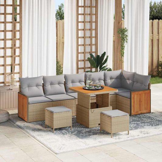 Conjunto de Sofá de Jardim 9 pcs bege e cinzento claro