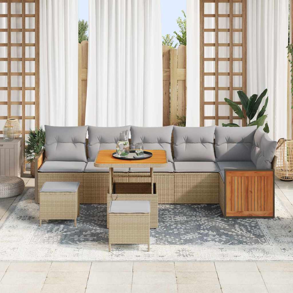 Conjunto de Sofá de Jardim 9 pcs bege e cinzento claro