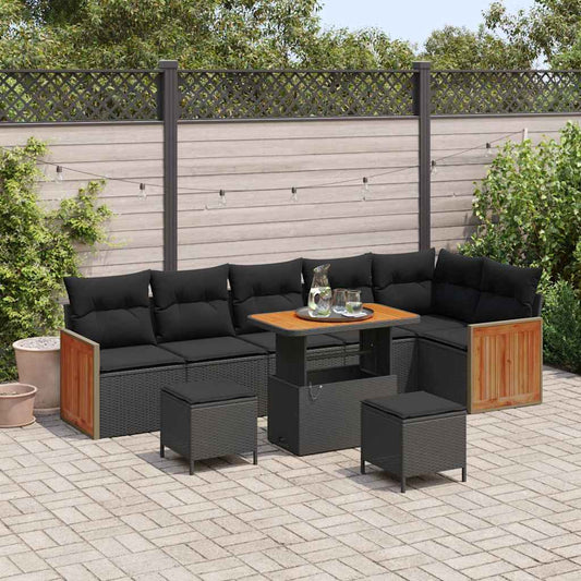 Conjunto de Sofá de Jardim com almofada 9 pcs Preto