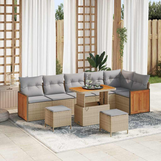 Conjunto de Sofá de Jardim 9 pcs bege e cinzento claro