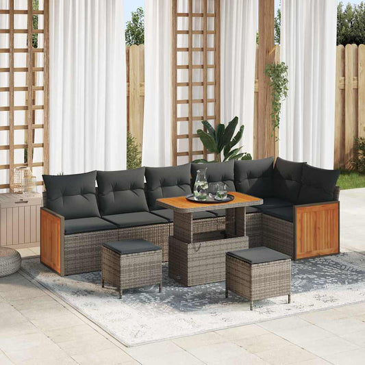 Conjunto de Sofá de Jardim com almofada 9 pcs Cinzeto