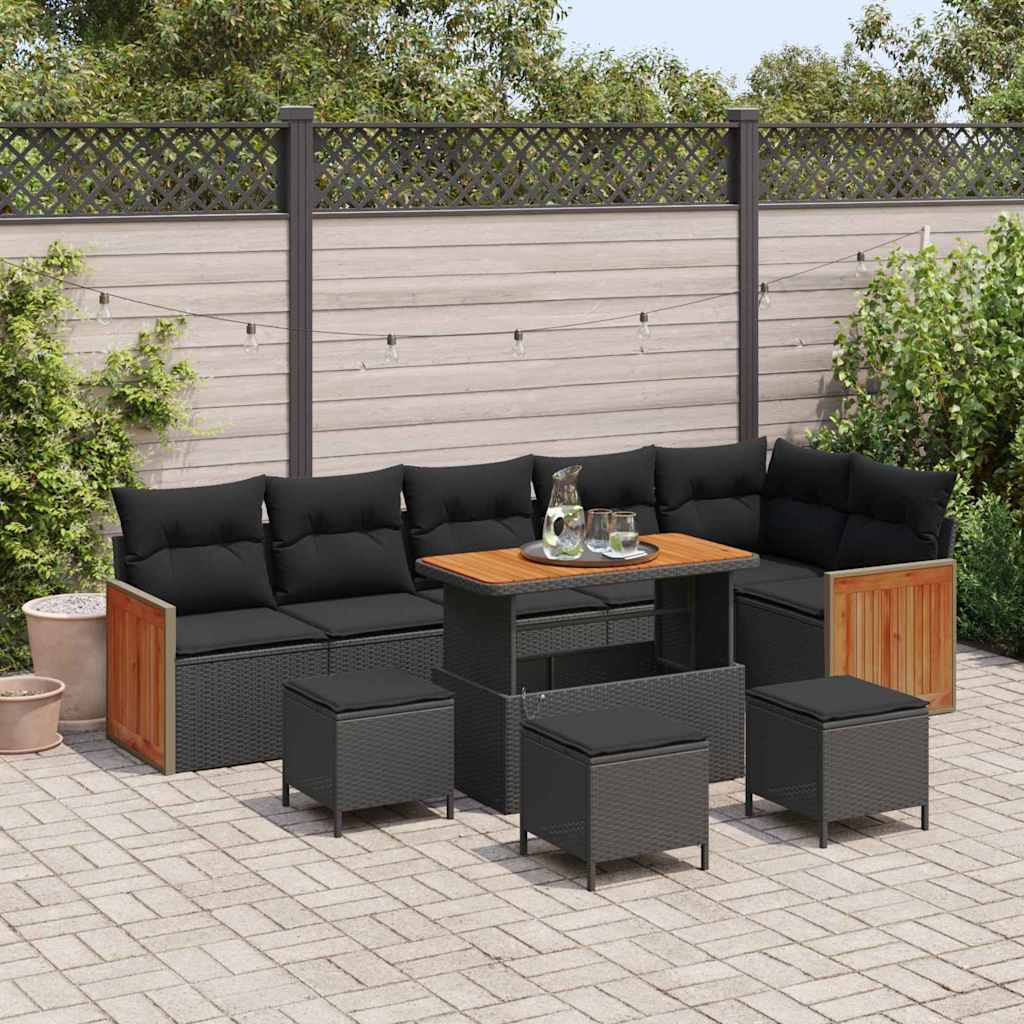 Conjunto de Sofá de Jardim com almofada 10 pcs Preto