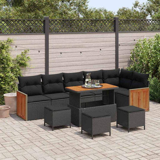 Conjunto de Sofá de Jardim com almofada 10 pcs Preto