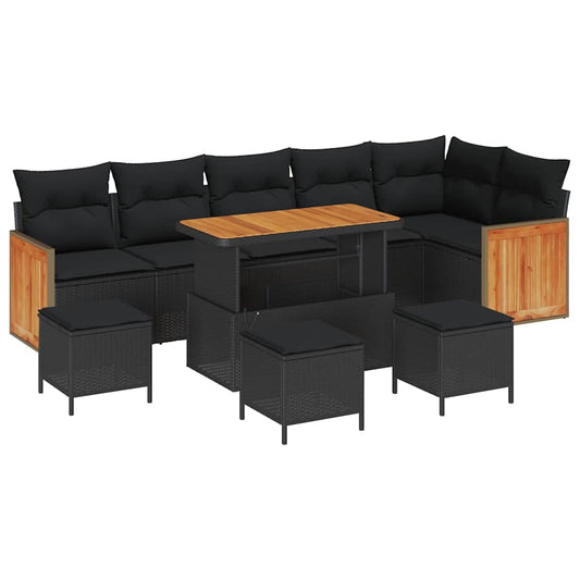 Conjunto de Sofá de Jardim com almofada 10 pcs Preto