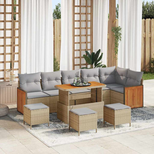 Conjunto de Sofá de Jardim 10 pcs bege e cinzento claro
